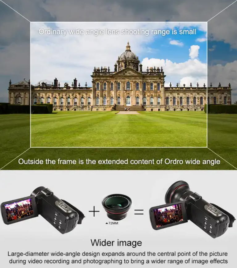 0.39X 2-in-1 design Super Wide Angle Lens for wide angle and macro photography ORDRO Camera Accessories