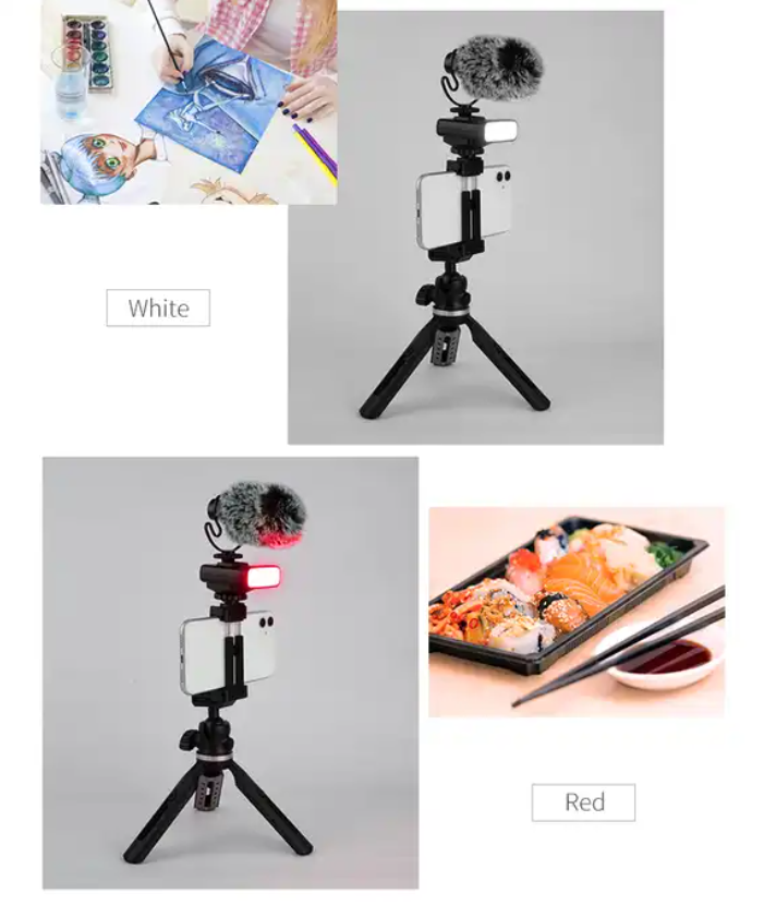 Vlog Portable phone camera tripod microphone live stream LED Fill light dslr led light