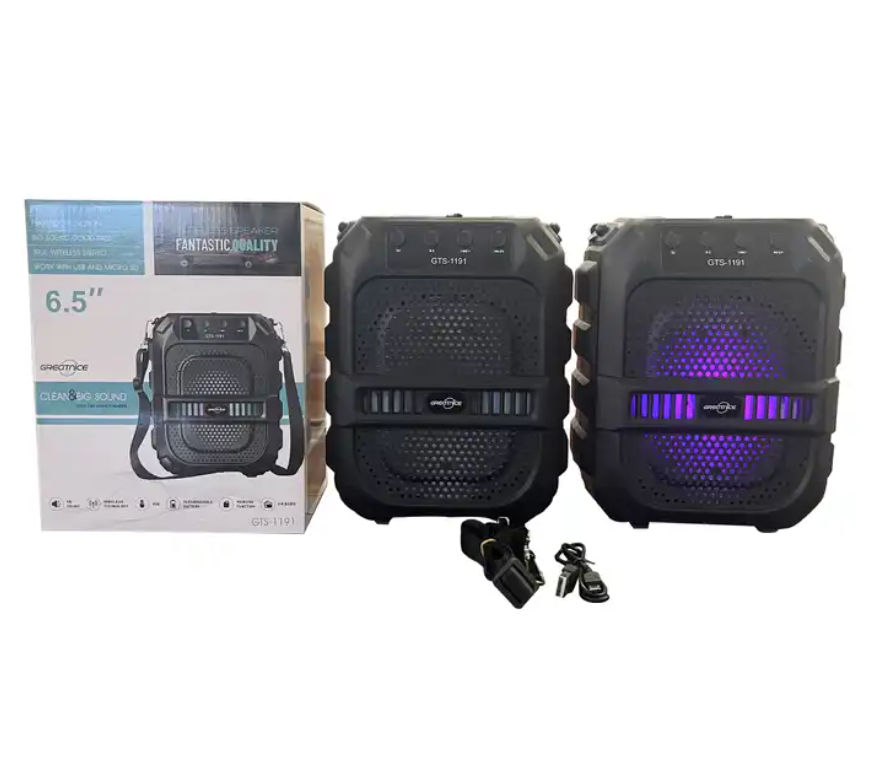 GTS-1191 FM Radio with Belt Strap TF LINEIN TWS 10W 1200 Ah Loud Volume 6.5 Inch Speaker Wireless Gaming Portable Speakers