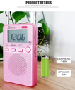 Mini Headset AM FM Portable Radio with Alarm Clock Pre-set Station