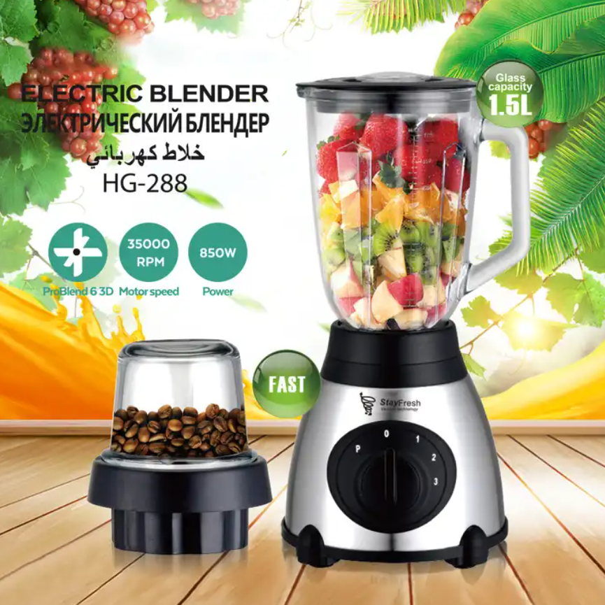 Multifunction 6 Blade Glass Commercial Blenders And Juicers Smoothie Blender With Double Cup