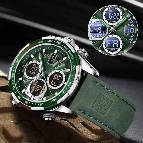 Leather Strapped Office And Casual Water Proof Watch - Green