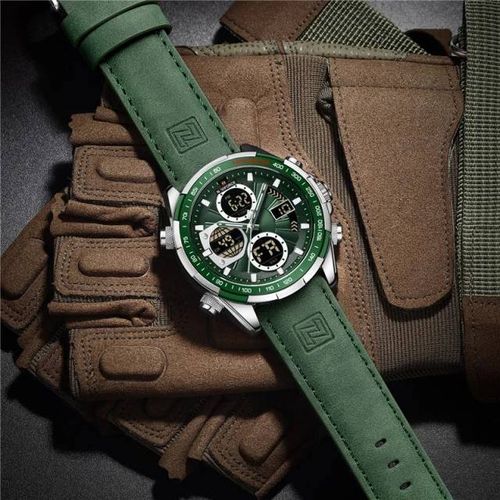 Leather Strapped Office And Casual Water Proof Watch - Green
