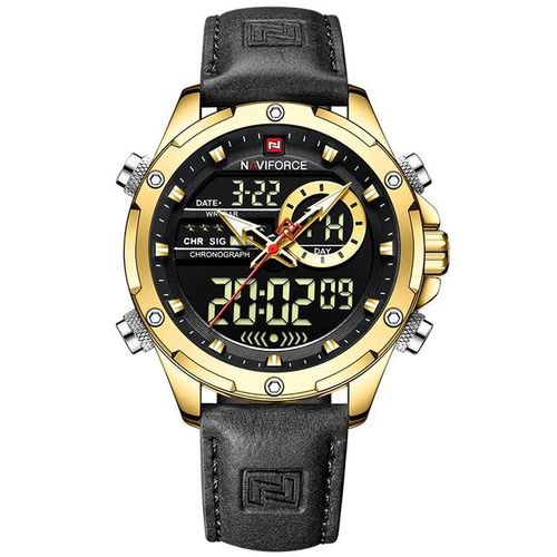 Waterproof Dual Mens Stylish Formal Watch - Black , Gold