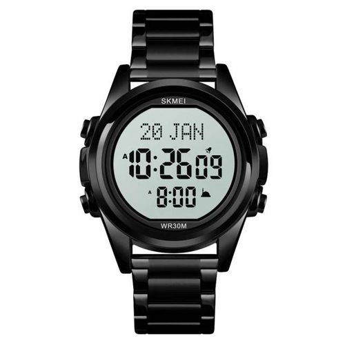 Stainless Steel Muslim Qibla Digital Watch _ Black