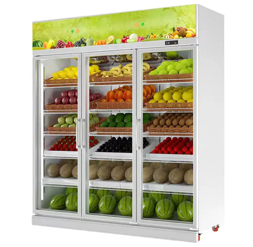 New Commercial Refrigerator Used For Fruits and Vegetables Glass Door Display Cases