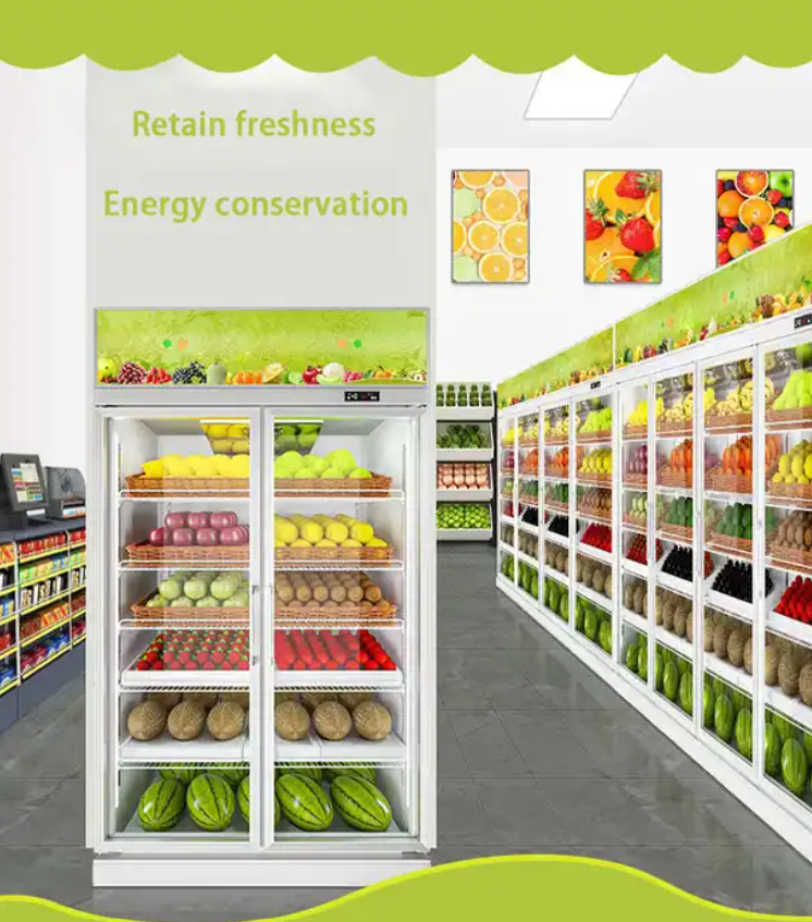 New Commercial Refrigerator Used For Fruits and Vegetables Glass Door Display Cases