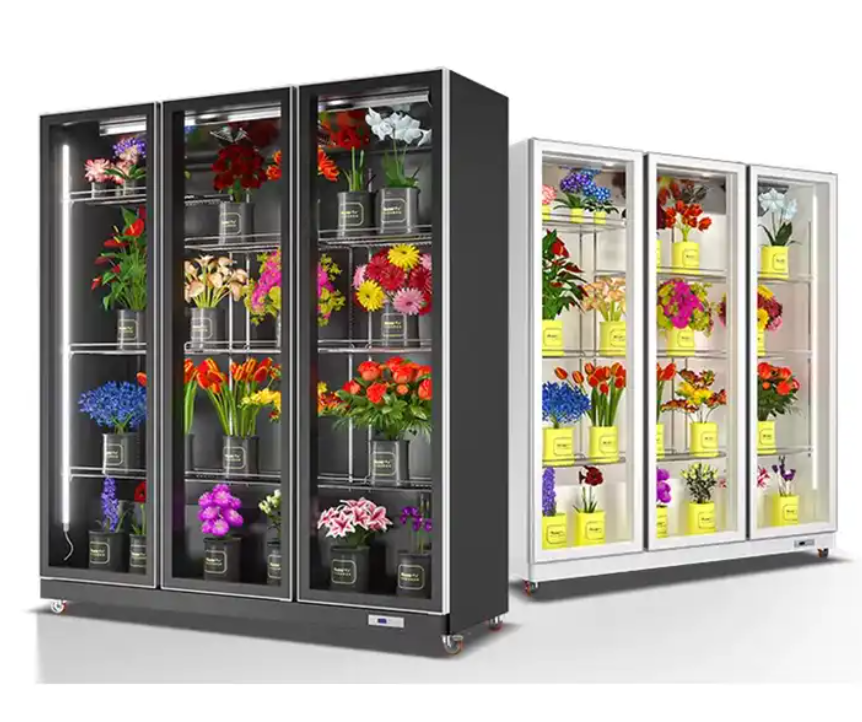 Commercial flower display fridge transparent glass door fresh flower display cooler refrigerator