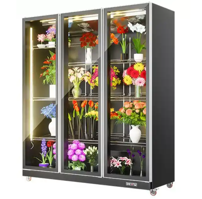 Commercial flower display fridge transparent glass door fresh flower display cooler refrigerator