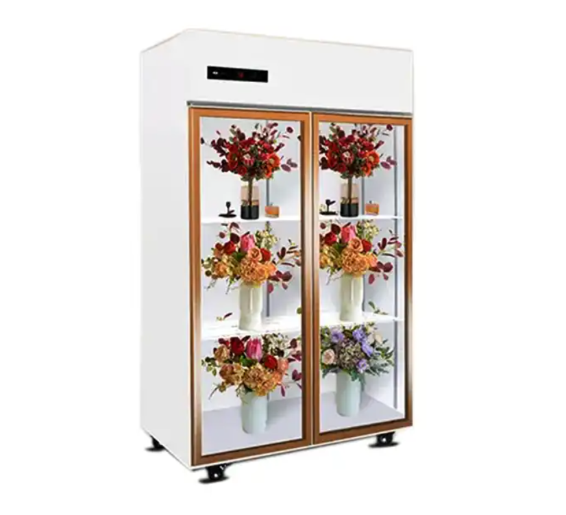 Commercial flower display fridge transparent glass door fresh flower display cooler refrigerator