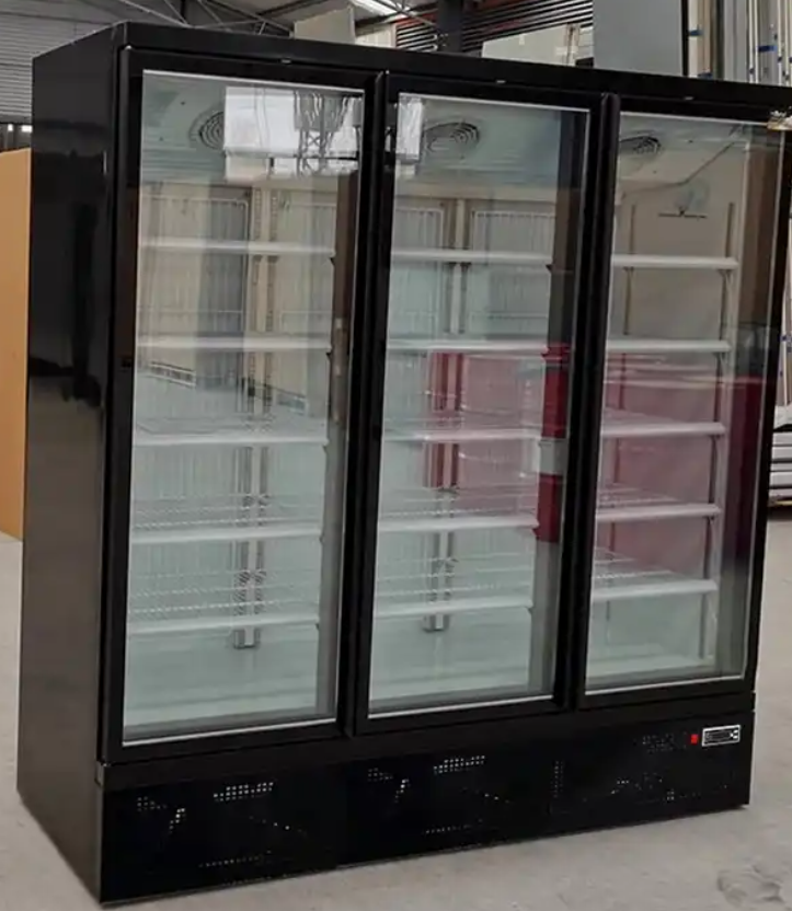 Black Supermarket Three Glass Door Large Upright Display Freezer