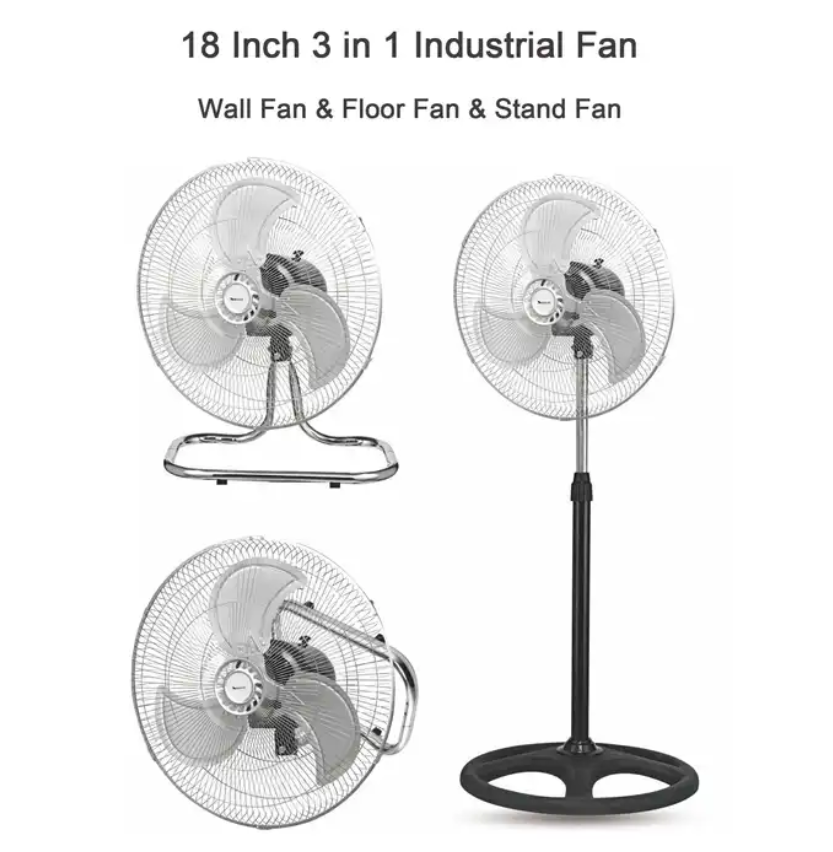 Silent 18 Inch 3 In 1 Industrial Stand Air Cooler 110V 220V AC Pedestal Desk Fan With UK , EU plug