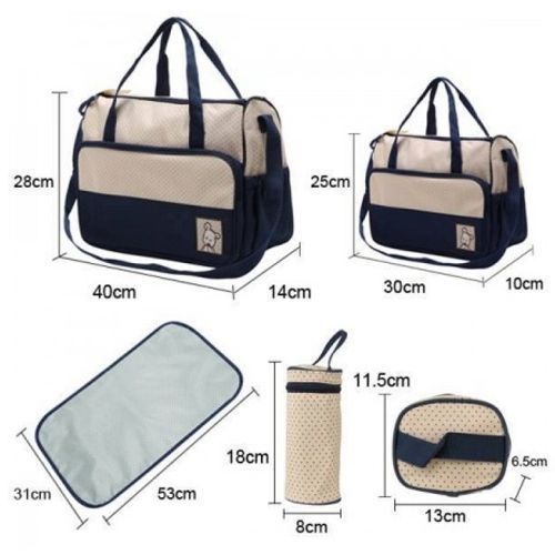 Multi-Function Baby Diaper Changing Bag, 5 Piece Set - Brown