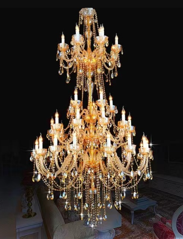 Modern LED Luxury Chandeliers , Large Gold Crystal Chandelier For Banquet Hotel