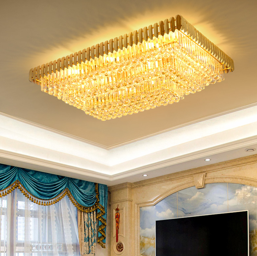 Luxury Large Modern Rectangular Chandelier Lobby Banquet Ceiling Light Hotel Lamp