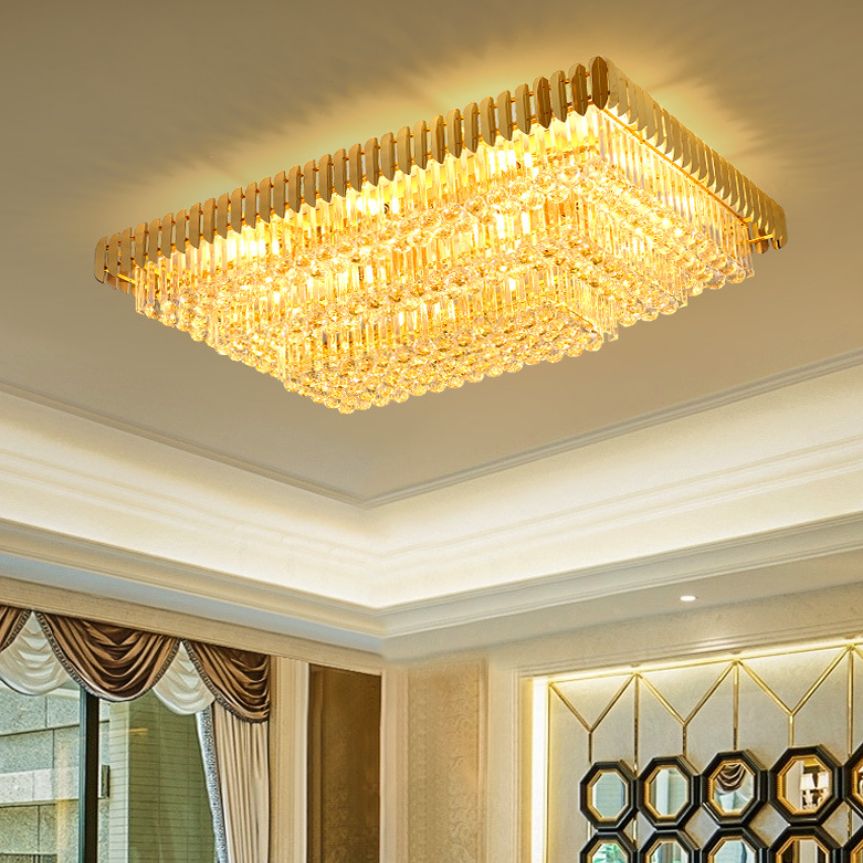 Luxury Large Modern Rectangular Chandelier Lobby Banquet Ceiling Light Hotel Lamp