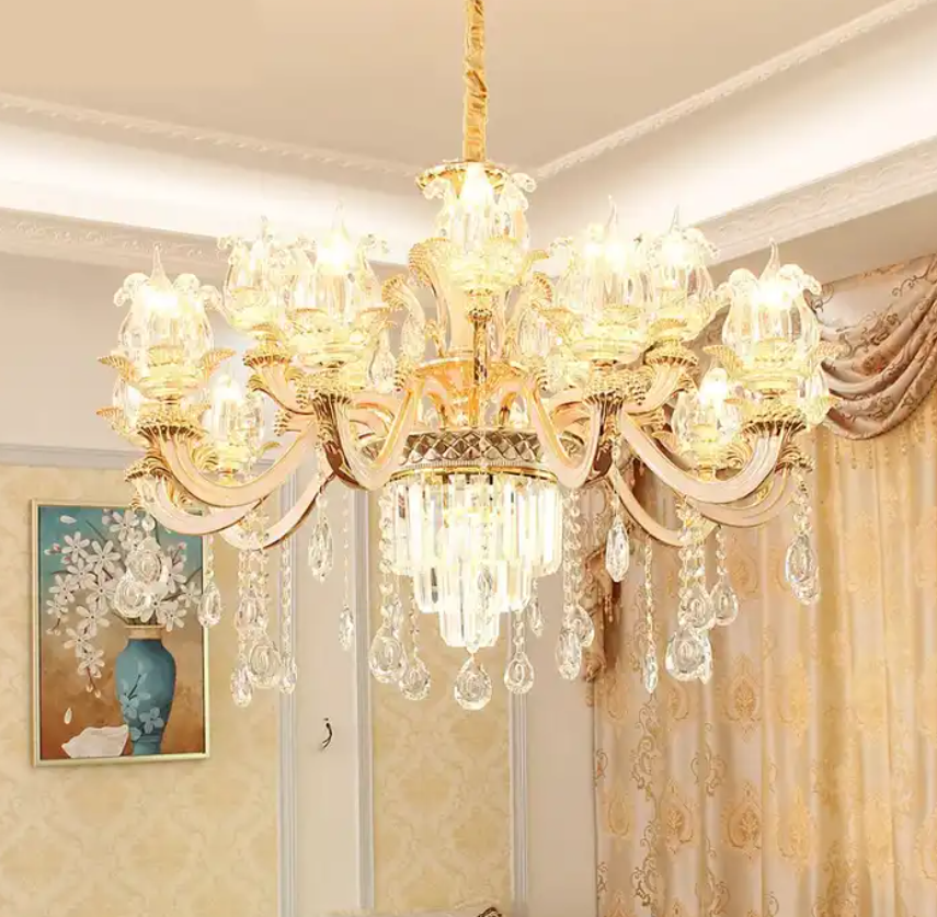 Lighting European Luxury Modern Big Golden Crystal Glass Staircase Villa Living Room Chandeliers