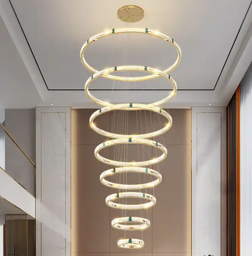 Staircase Lamp Decorative Chandeliers Pendant Lights Crystal Luxury Circle Ring Chandelier Led