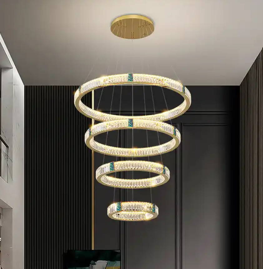 Staircase Lamp Decorative Chandeliers Pendant Lights Crystal Luxury Circle Ring Chandelier Led