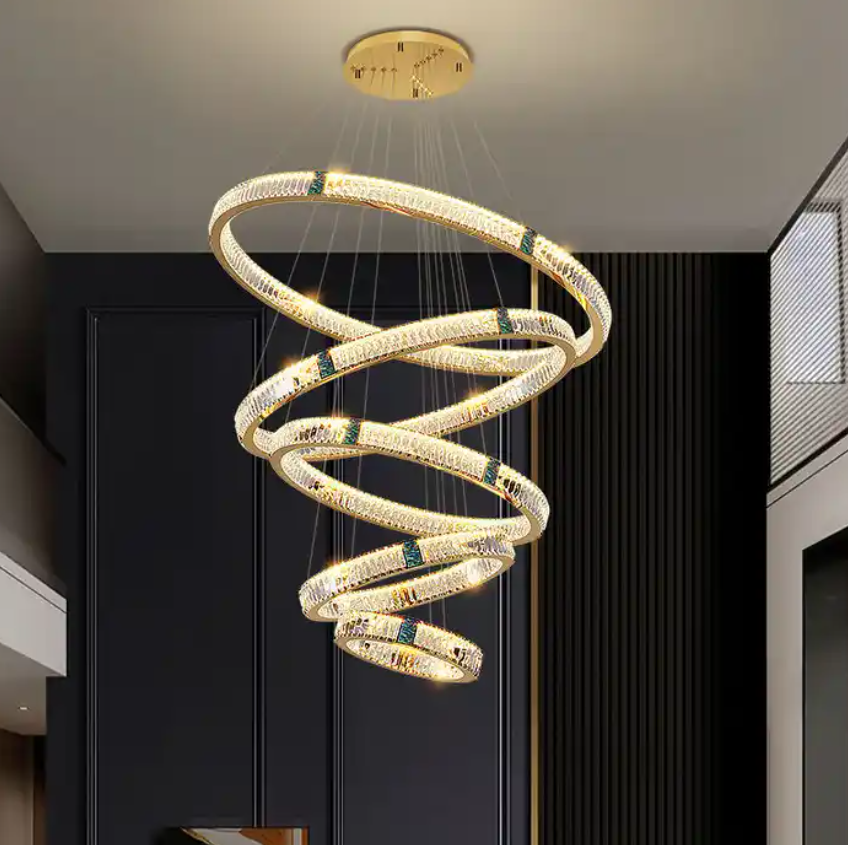 Staircase Lamp Decorative Chandeliers Pendant Lights Crystal Luxury Circle Ring Chandelier Led