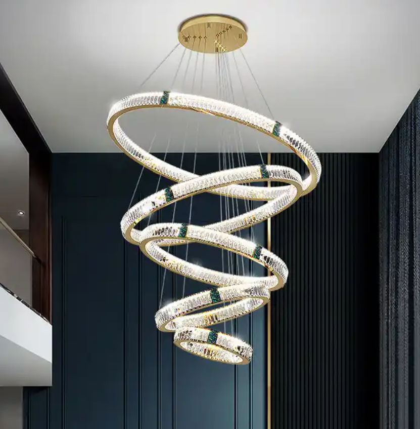 Staircase Lamp Decorative Chandeliers Pendant Lights Crystal Luxury Circle Ring Chandelier Led