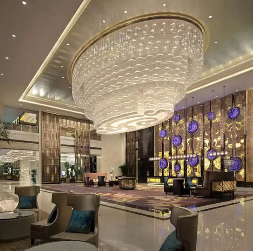 Custom Project Villa Hotel Lobby Dinging Room Modern Luxury Gold Crystal Led Ceiling Chandelier Light