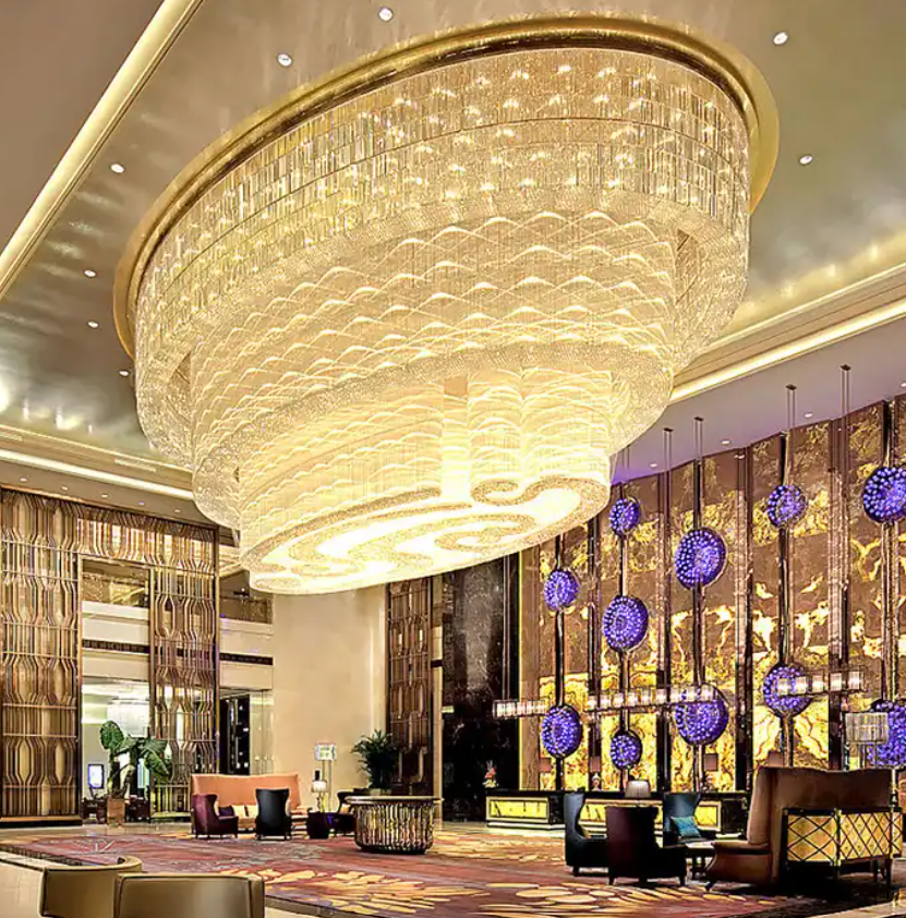 Custom Project Villa Hotel Lobby Dinging Room Modern Luxury Gold Crystal Led Ceiling Chandelier Light