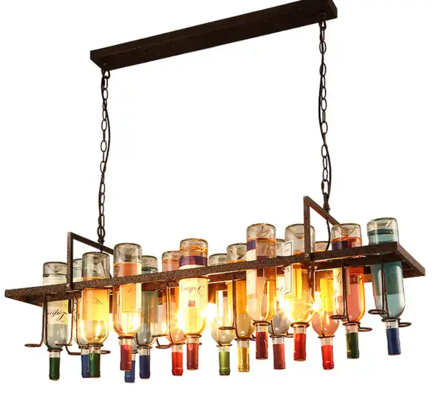 Creative lampada Industrial style art decor iron glass wine bottle bar coffee clubs chandelier pendant lamp