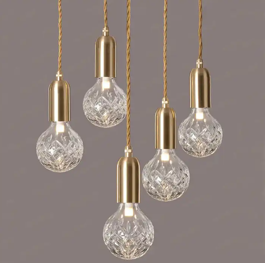 Champagne Gold Modern Curved Design Luxury Hanging Crystal Glass Lamp Ball Bedroom Kitchen Chandelier Light