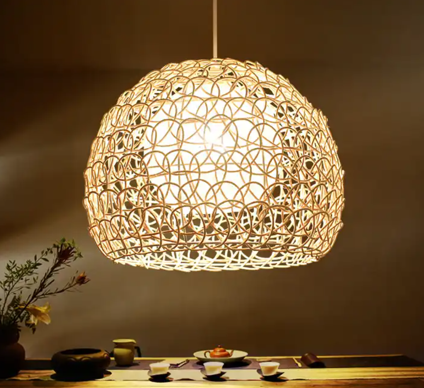 Modern Kitchen bedroom woven chandelier dining led decorative rattan handmade bamboo lamp shade pendant light