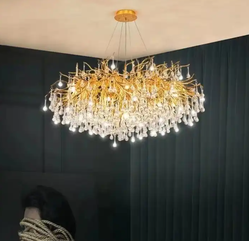 Moroccan Post Modern Raindrops Gold Pendant Hotel Lobby Crystal Chandelier