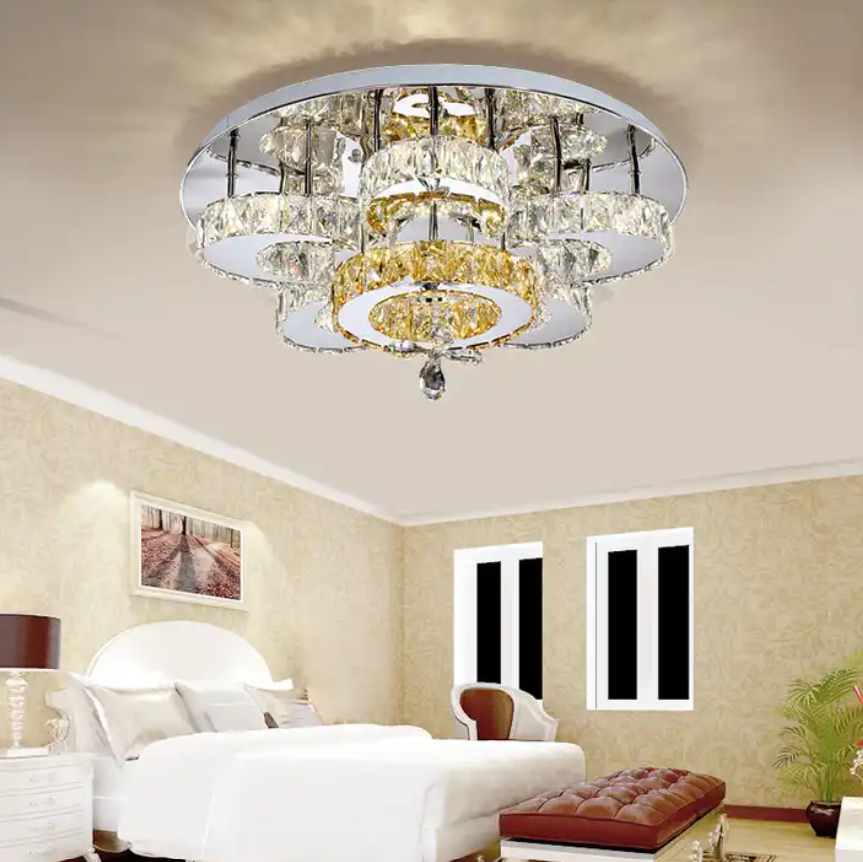 Luxury Modern Design home living room Custom Fancy Golden LED K9 Crystal Chandelier Lamp Round Ceiling Light