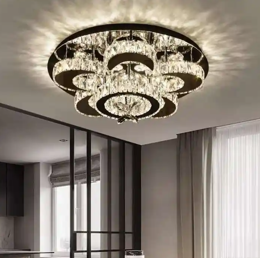 Luxury Modern Design home living room Custom Fancy Golden LED K9 Crystal Chandelier Lamp Round Ceiling Light