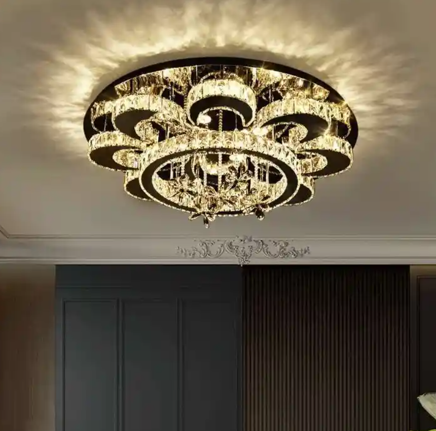 Luxury Modern Design home living room Custom Fancy Golden LED K9 Crystal Chandelier Lamp Round Ceiling Light