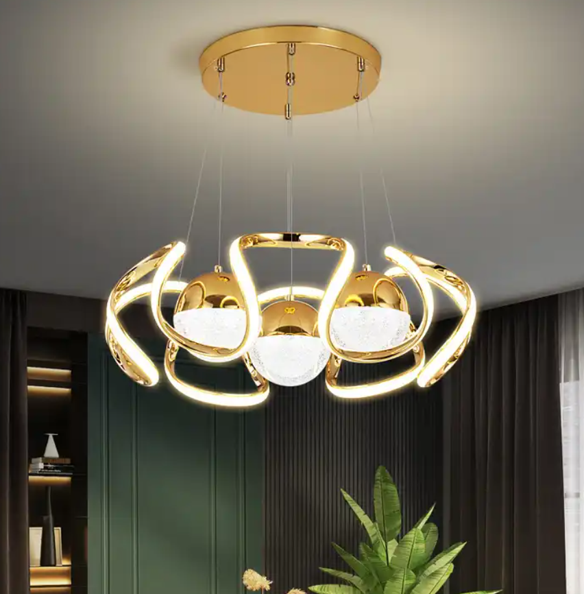 Popular Style Gold Modern Design Glass Gold Industrial Hanging Light Chandelier Pendant Led Ring Light