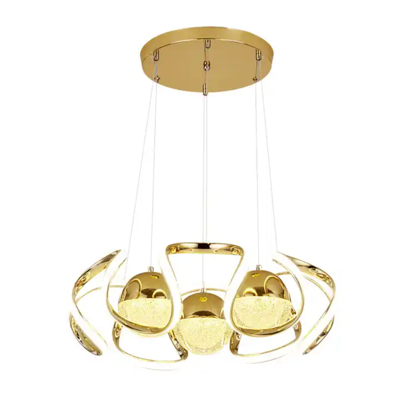 Popular Style Gold Modern Design Glass Gold Industrial Hanging Light Chandelier Pendant Led Ring Light