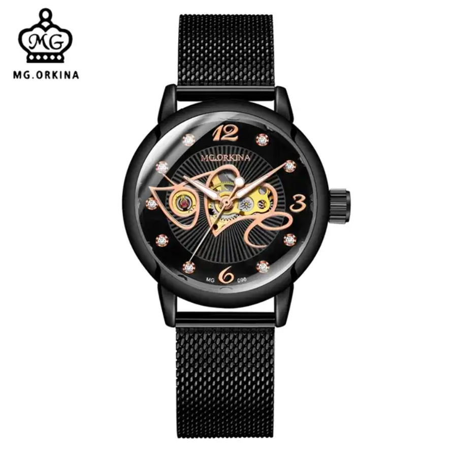 MG.ORKINA MG090 Women Fashion Automatic Movement Watch Stainless Steel Rhinestone Ladies Mechanical Watches