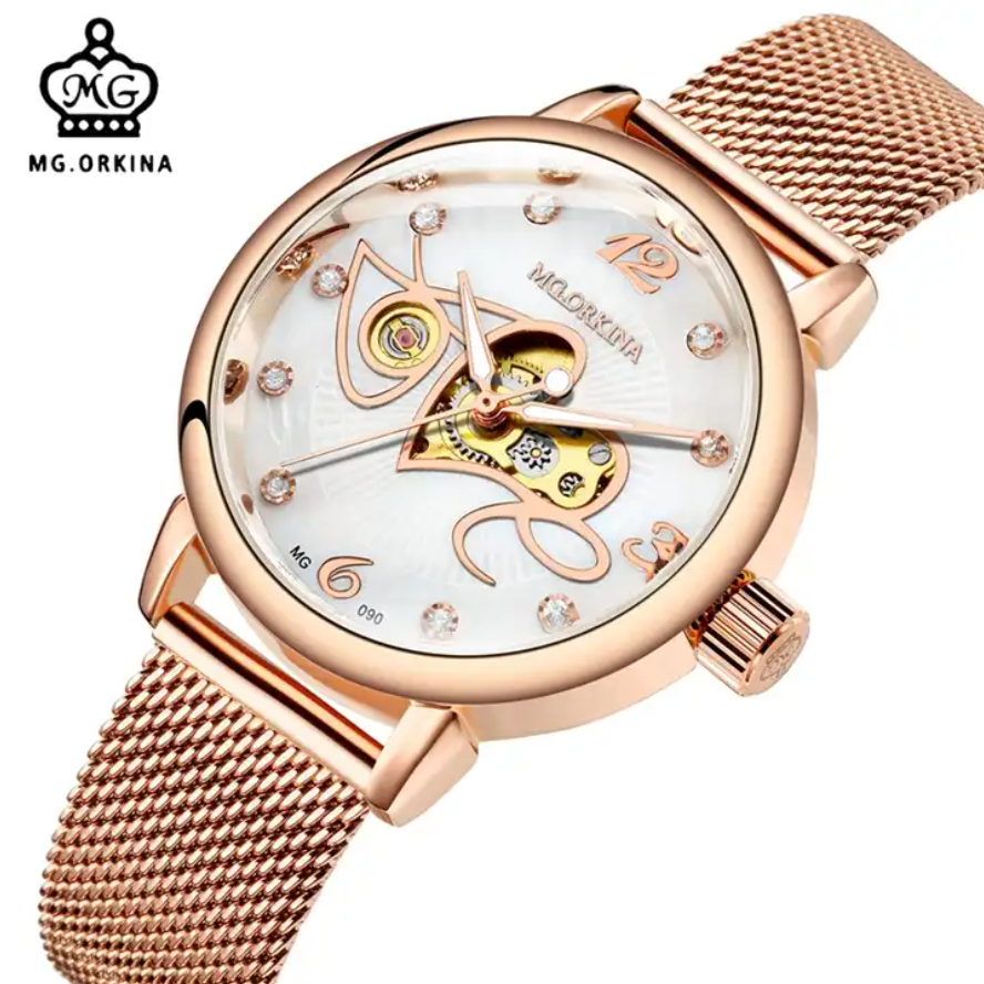 MG.ORKINA MG090 Women Fashion Automatic Movement Watch Stainless Steel Rhinestone Ladies Mechanical Watches