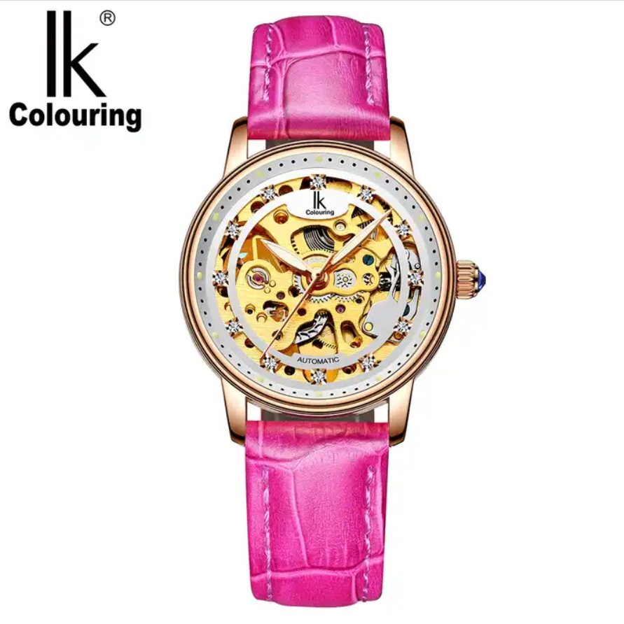 IK Colouring 98465G2 Women Luxury Automatic Mechanical Wristwatch Elegant Luminous Skeleton Self-wind Watches for Lady