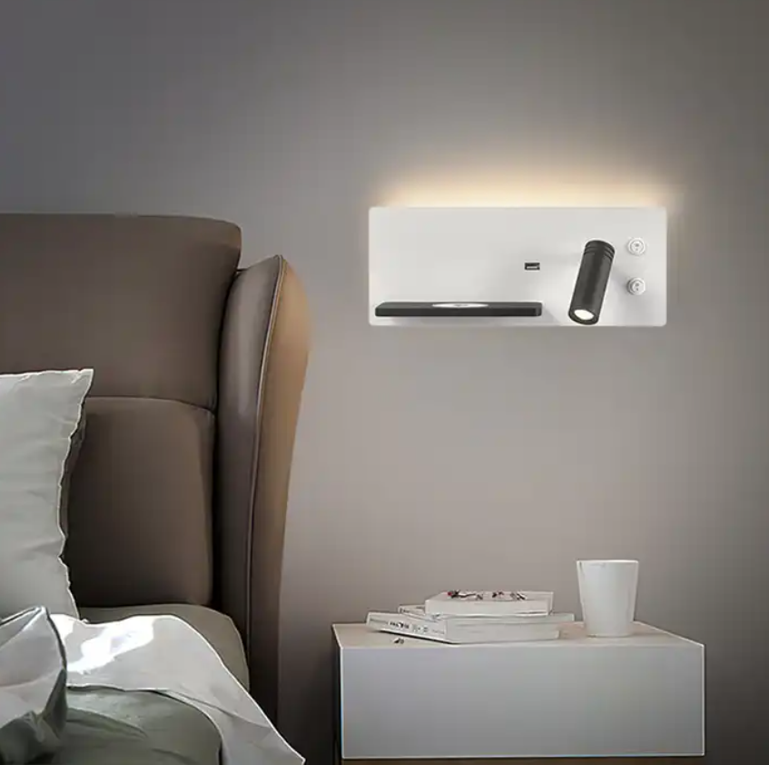 Led Wall Lamp Rotation Adjustable Bedside Light White And Black Creative Wall Lamp