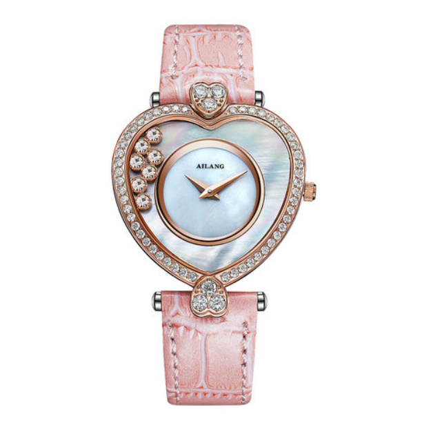 AILANG 8810L Elegant Stone Rose Gold Lady Quartz Watches Analog Wristwatch for Women Heart Dial Women's Watch