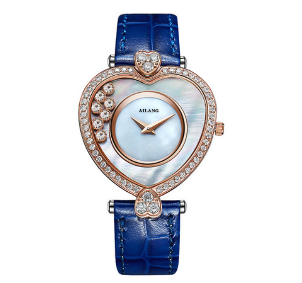 AILANG 8810L Elegant Stone Rose Gold Lady Quartz Watches Analog Wristwatch for Women Heart Dial Women's Watch