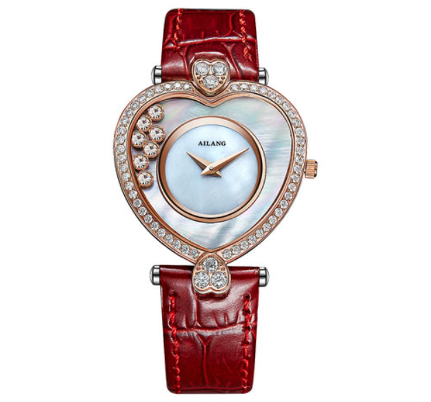 AILANG 8810L Elegant Stone Rose Gold Lady Quartz Watches Analog Wristwatch for Women Heart Dial Women's Watch