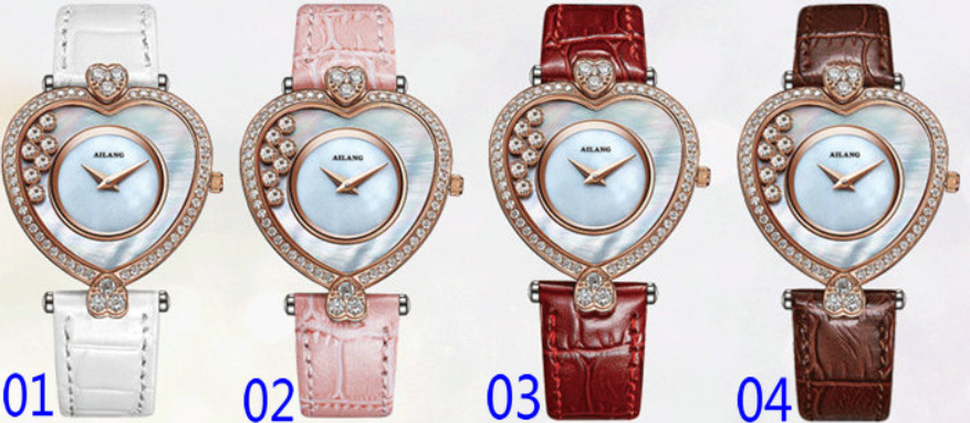 AILANG 8810L Elegant Stone Rose Gold Lady Quartz Watches Analog Wristwatch for Women Heart Dial Women's Watch