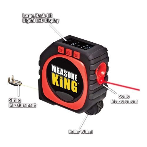 3-in-1 Laser Digital Tape Measure String Mode, Sonic Mode & Roller Mode, Black.