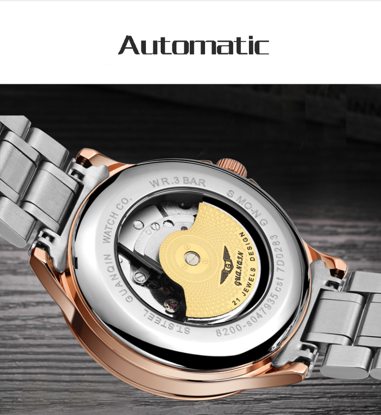 GUANQIN GJ16131 Men Automatic Mechanical Stainless Steel Strap Wrist Watches