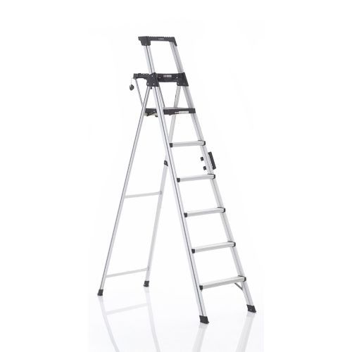 Portable & Compact Aluminium Telescopic 6-Steps Foldable Multipurpose Step Ladder For Household Purpose, Silver.