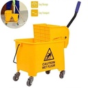 20L Mop Bucket Side Press Wringer Cleaning Commercial Mop Bucket On Wheels (Yellow, Plastic Wheel)