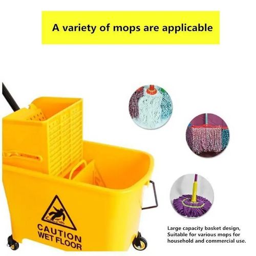 20L Mop Bucket Side Press Wringer Cleaning Commercial Mop Bucket On Wheels (Yellow, Plastic Wheel)