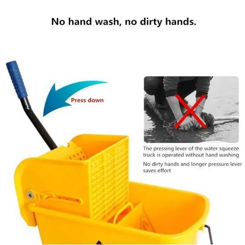 20L Mop Bucket Side Press Wringer Cleaning Commercial Mop Bucket On Wheels (Yellow, Plastic Wheel)